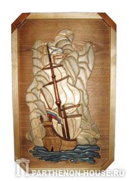 Картина из дерева «Корабль» (интарсия – мозаика по дереву)